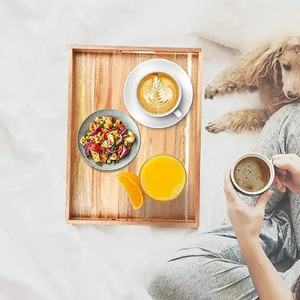 도매 아카시아 나무 음식 서빙 트레이 침대에서 아침 식사를위한 손잡이 과일 스테이크 플래터 소박한 나무 트레이 - Product Image 4