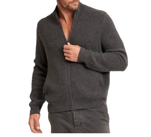 Cardigan di Lusso da Uomo con Zip in Puro Cashmere 100% a Costine Taglie Forti - Maglione in Lana e Cashmere con Logo Personalizzato - Product Image 1
