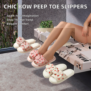 Chaussures pour femmes, bout ouvert, nœud, semelle intérieure en mousse à mémoire de forme souple, antidérapante, chaude, légère, en coton, EVA, fourrure, TPR, semelle intérieure, hiver, printemps, automne - Product Image 2