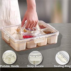 8 Compartments Divided Serving Tray Lid Handle Injection-Molded Plastic Rectangle Portable Snack Box <b>Containers</b> Veggie Tray - Product Image 2