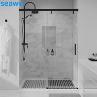 Porte de douche moderne sans cadre en verre trempé avec poignées en acier inoxydable, design coulissant pour hôtels, villas et appartements