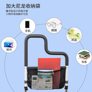 Bedside Handrails For Elderly Foldable Steel Assistive Device With <b>Storage</b> Bag For Home Safety Support - Product Image 2