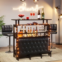 Meuble de bar à domicile, 3 niveaux, petit comptoir de bar, armoire, bois noir moderne, table de bar à café, commercial, fête de Noël
