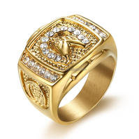 Bague pour homme tendance en acier inoxydable plaqué or avec tête de cheval et diamants, tailles 7-15, bijoux fins en or et argent pour homme