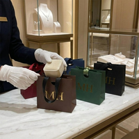 Sacs cadeaux en papier de luxe personnalisés haut de gamme avec ruban, imprimés offset rose, pour bijoux, nouveau logo, haute qualité