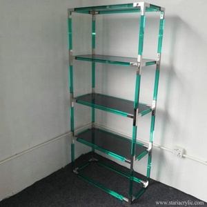 Estantería de Acrílico Verde y Acero Inoxidable Dorado de Fábrica Stari, Librería de Lucite - Product Image 6