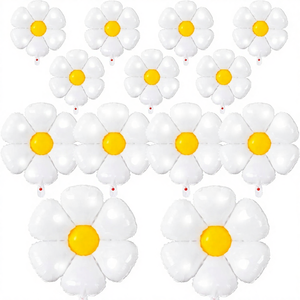 Palloncini in Foil a Forma di Margherita, 14 Pezzi, Design One Two Groovy, Decorazioni per Feste di Compleanno a Tema Ragazza, Matrimoni, Baby Shower, Bianco - Product Image 1