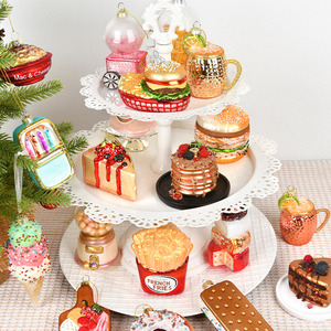 Pendentif de Noël créatif en forme de hamburger, ornements de sapin festifs en verre peint de haute qualité pour Noël - Product Image 1