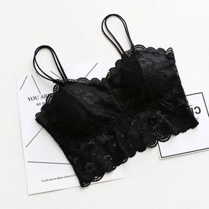 K470 Women's Halter Neck Sweet Short Front Logo Floral Sexy Chest Padded Breathable Tank <b>Tops</b> with Lace Bralette for Fitness - Product Image 6