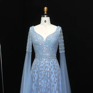 Elegante <span class=keywords><strong>abito</strong></span> da sera con perline <span class=keywords><strong>rosa</strong></span> con maniche a mantello di lusso <span class=keywords><strong>oro</strong></span> blu per le donne matrimonio formale festa Lsz034 - Product Image 2