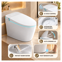 WC intelligent monobloc blanc avec commande vocale IA, bouclier anti-éclaboussures, couvercle automatique et télécommande