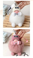 Porte-clés pendentif ours en fourrure de renard véritable, super doux, en peluche, en coton PP lavé, pour voiture, poupée, accessoire de sac