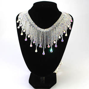 Haut de gamme Waterdrop Fringe Verre Cristal Décolleté <span class=keywords><strong>Strass</strong></span> Appliques pour Robes De Mariée WNLC-132 - Product Image 2