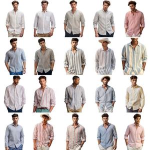 Nouvelle chemise décontractée pour homme, édition printemps-été, en lin, chemise adhésive, haut à manches longues pour homme, chemise rayée - Product Image 6