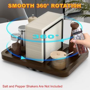 Wooden <b>Rotating</b> Tissue Holder With Condiment Organizer Kitchen Storage <b>Rack</b> For Paper Towel And <b>Spices</b> - Product Image 3