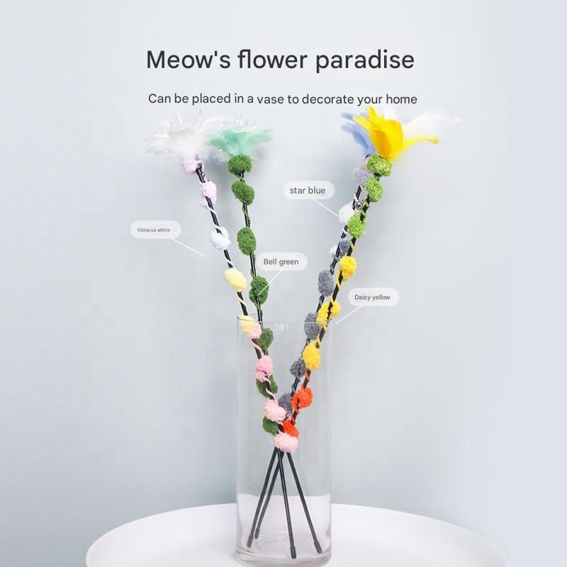 Stylish Small Flower Feather Bell Cat Toy New Eco-Friendly PVC Sustainable Interactive Pet Toys Lovely Fashion for Cat Teasing