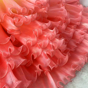 Tessuto in <span class=keywords><strong>Organza</strong></span> Plissettato Sfumato a Righe con Bordo Smerlato per Abiti da Donna, Gonne e Abbigliamento Formale da Festa - Product Image 6