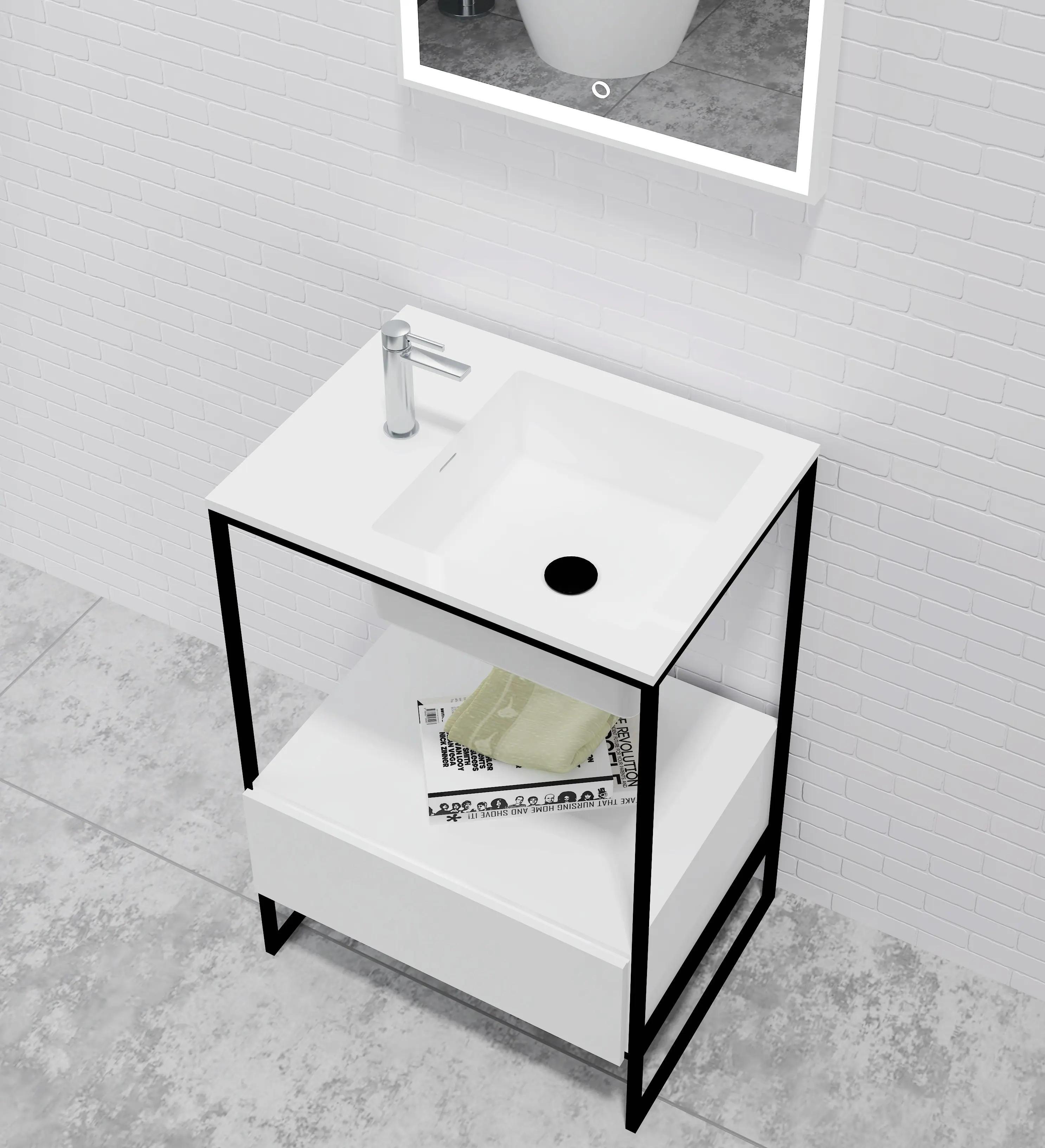 Wall Hung Wash Basin Wall Vanity Basin High Quality Wall Hung Rectangle Console Sink Bathroom Artificial Stone Sale Bag Frame