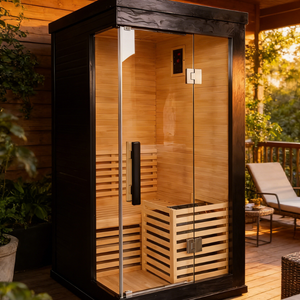 KLAFIN Moderna Sauna Elettrica Nera per 2 Persone in Legno di Hemlock con Vapore e Infrarossi, Vasche Idromassaggio e Saune per Interni ed Esterni - Product Image 2