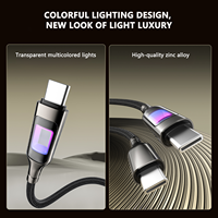 Cable USB C Trenzado de Carga Rápida de 100W con Luz LED Perforada, Cable de Cobre Puro y Nylon con Función de Visualización Numérica