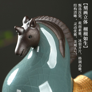 Ceramic Horse Figurine With Bamboo Weave Decorative Sculpture For Desk Home Office Traditional Style Handmade Animal Shape - Product Image 5