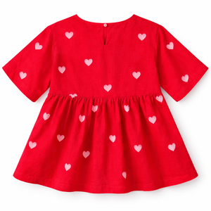 Chemisier décontracté et élégant pour femme en mélange lin-coton, personnalisé, avec fermeture boutonnée à découpe dorsale, imprimé cœurs roses, taille froncée et ourlet évasé - Product Image 5