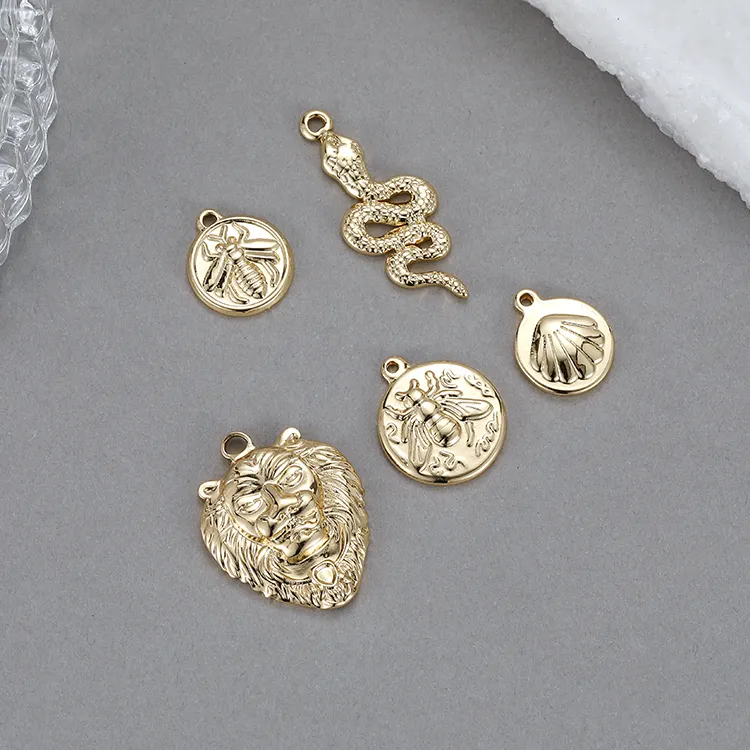 Custom High Quality Lion Head Snake Bee Shape 14K Gold Plated Stainless Steel Jewelry Charms Pendant For Necklace Jewelry Making