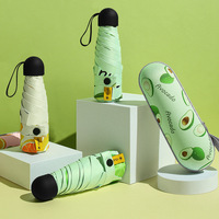 Fruitparaplu 5-voudig opvouwbare zakparaplu met zwarte coating, zonneparasol, zonnebescherming, damesparaplu, zwarte paraplu