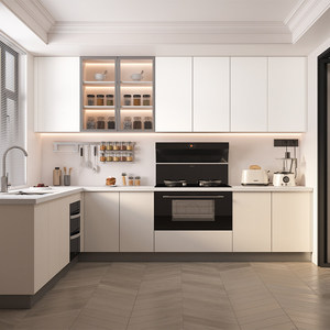 Modern Minimalist White Kitchen <b>Cabinet</b> Custom Solid Wood Kitchen Furniture LED Light - Product Image 6