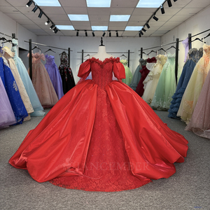 Robe de soirée rouge vintage Dy1181 en organza à sequins, coupe princesse, avec traîne chapelle, idéale pour les fêtes - Product Image 6