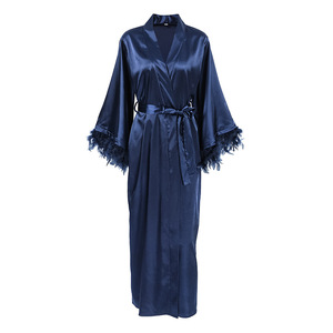 SMOOTH Women's Satin Feather Sleeve <strong>Long</strong> Robe Loose Fit Cardigan Spring Casual Loungewear Elegant Home Wear Sleepwear for <strong>Ladies</strong> - Product Image 5