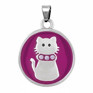 Ciondolo Gatto in Acciaio Viola 24,5 mm con Occhi di Cristallo e Collare, Charm alla Moda - Product Image 2