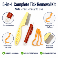 Kit portable 5 en 1 pour l'élimination des tiques avec peigne anti-puces, stylo anti-tiques et trois crochets pour chiens, chats, chevaux, humains, utilisation en extérieur