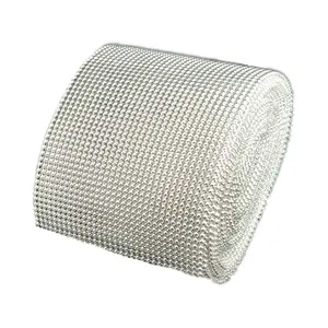 Manufacturer wholesale 32 row silver half ball stretch rhinestone mesh ribbon for Wedding Cake Decoration