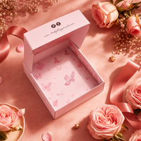 Boîte d'expédition en carton ondulé personnalisée, imprimée papillon rose, élégante et romantique, grande capacité, emballage cadeau haut de gamme