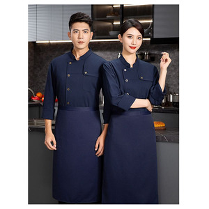 Salopette de chef <span class=keywords><strong>professionnel</strong></span> à manches longues unisexe, uniformes de restaurant tissés, vêtements de restaurant à la mode - Product Image 5