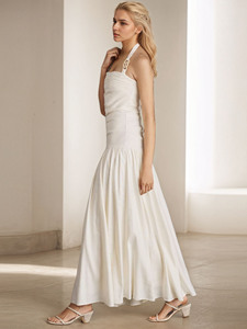 Vestido <span class=keywords><strong>de</strong></span> Fiesta Bettergirl Elegante Blanco Sin Mangas, Largo Hasta el Suelo, Tejido, con Pliegues Irregulares, Decoración Hueca, Liso Teñido, Estilo Casual <span class=keywords><strong>de</strong></span> Verano - Product Image 5