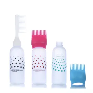 Empty Barber Hairdressing Hairbrush 6oz 180ml 2 In 1 Round Plastic Hair Dye Cleaning Comb Applicator Bottle with Scale