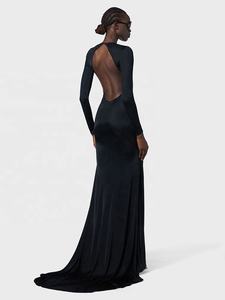 OUDINA Abito da Sera Lungo con Maniche Lunghe, Stile Sexy da Socialite, Schiena Scoperta con Nastro Fluido, per Natale e <span class=keywords><strong>Capodanno</strong></span> - Product Image 3