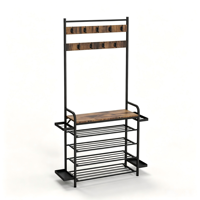 Meuble d'entrée multifonctionnel avec patère, banc à chaussures et étagère de rangement pour chaussures, structure en fer peint par pulvérisation