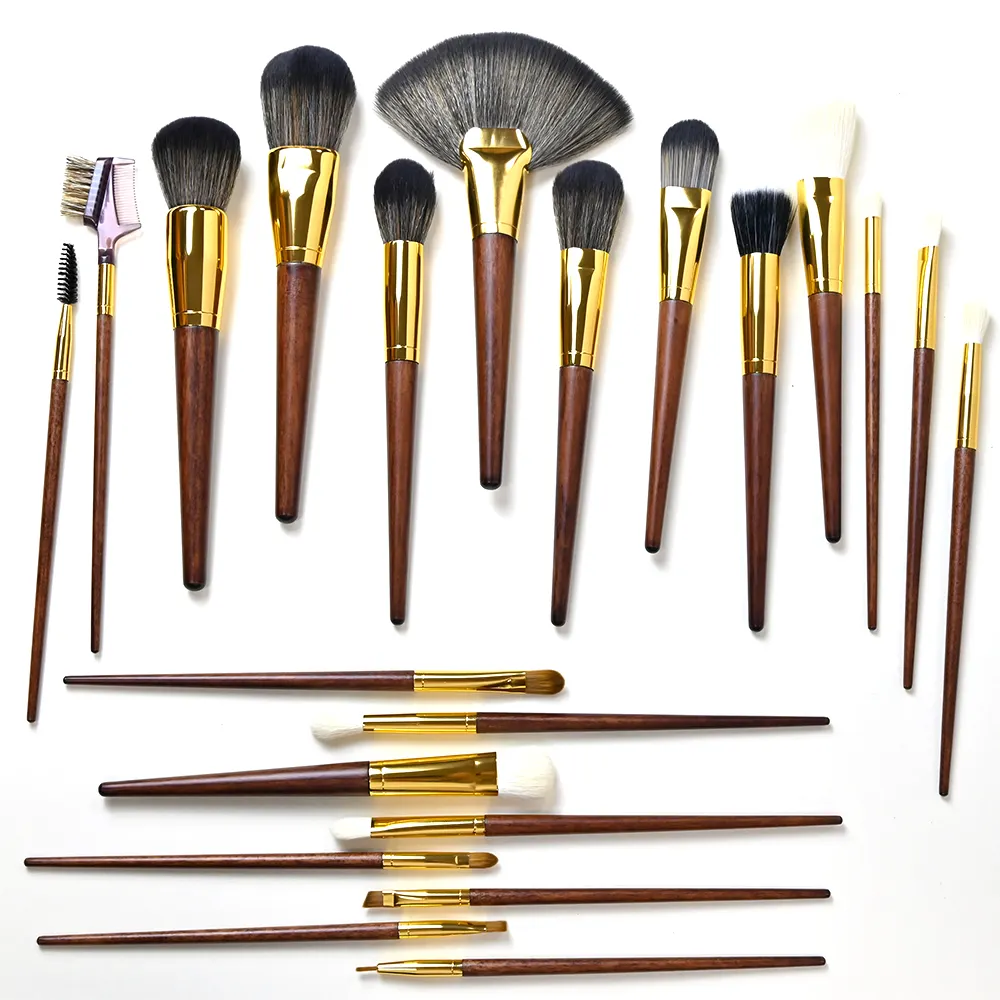 Newly Launched Custom Logo 21 PCS Kabuki Brushes Natural Mahogany Wooden Handle Makeup Brush Set Professional