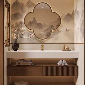 Mueble de baño de alta gama con lavabo integrado de placa de roca pintada de madera maciza, estilo Song, novedad 2026 - Product Image 1