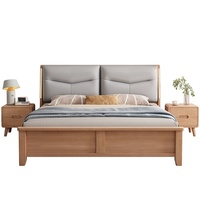 Lit double moderne de style bûche en bois massif blanc avec veilleuse intelligente, dossier souple, lit de chambre à coucher de 1.8m x 1.5m