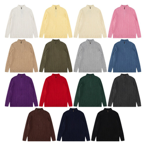 Edisi benar memindai kode QR gaya RL 15 warna poni kecil bersulam Logo High-Neck Pullover sweter rajutan setengah ritsleting - Product Image 1