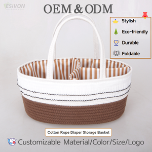 Cesta de Almacenamiento de Pañales de Encaje de Moda, Cuerda de Algodón Ecológica con Divisores y Asa para Organización de Cuarto de Bebé, Venta al por Mayor, OEM Personalizado - Product Image 2