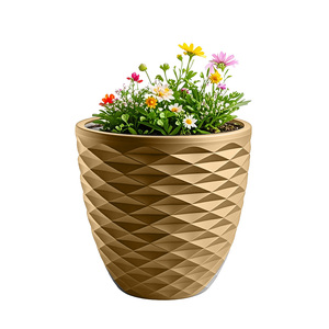 Maceta <span class=keywords><strong>de</strong></span> plástico con patrón <span class=keywords><strong>de</strong></span> diamante con diseño geométrico Superficie texturizada Maceta interior/exterior <span class=keywords><strong>para</strong></span> plantas - Product Image 2