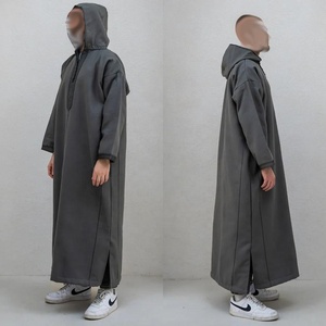 <span class=keywords><strong>Djellaba</strong></span> d'hiver personnalisée en coton marocain à capuche pour homme avec fermeture éclair, thobe musulman islamique de luxe brodé, vente en gros - Product Image 3