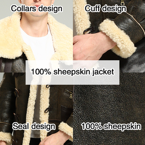 2023 uomo nero aviator agnello con pelliccia pelle di montone Bomber B-3 giacca di pelle - Product Image 2