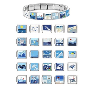 Nueva Pulsera de Moda Azul con Dijes Italianos, Serie Océano, Patrones de Gatos de Dibujos Animados, Dijes Modulares de Acero Inoxidable con Baño de Platino, Regalo - Product Image 1