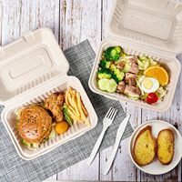 Boîte alimentaire jetable multi-tailles personnalisée, boîte à lunch biodégradable en forme de coquille pour emballages de plats à emporter (burger, salade, pâtes, nouilles)
